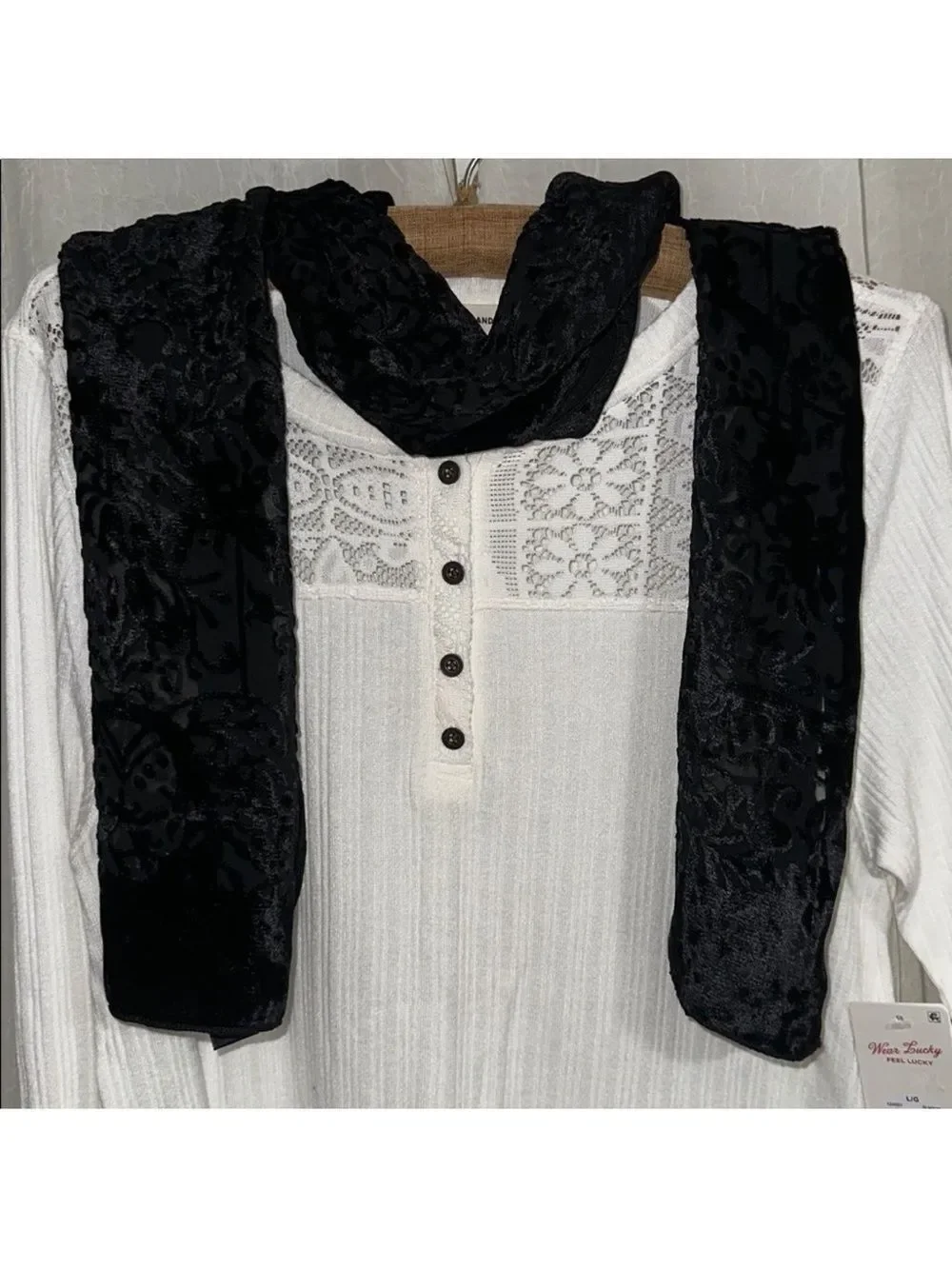 Vintage Korean Velour Black Floral Sheer Elegant Scarf